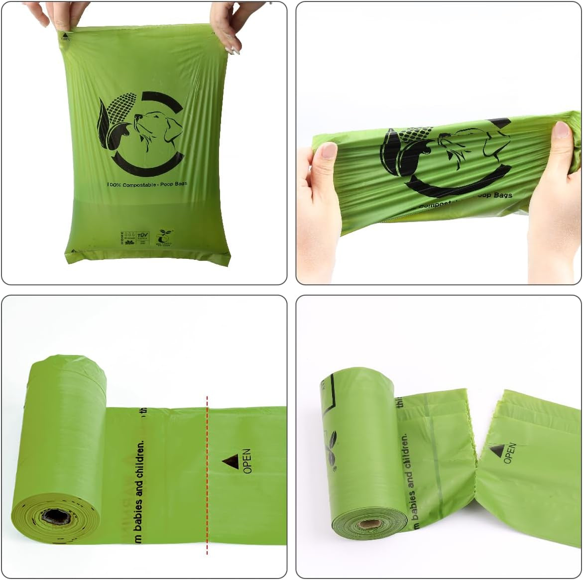 Certified Compostable Dog Poop Bags, 270 Count Landfill Friendly and Leakproof Waste Bags, Easy Open Unscented Forest Green Poop Bag for Dog, 15 Doggy Bags per Roll (18 Rolls)